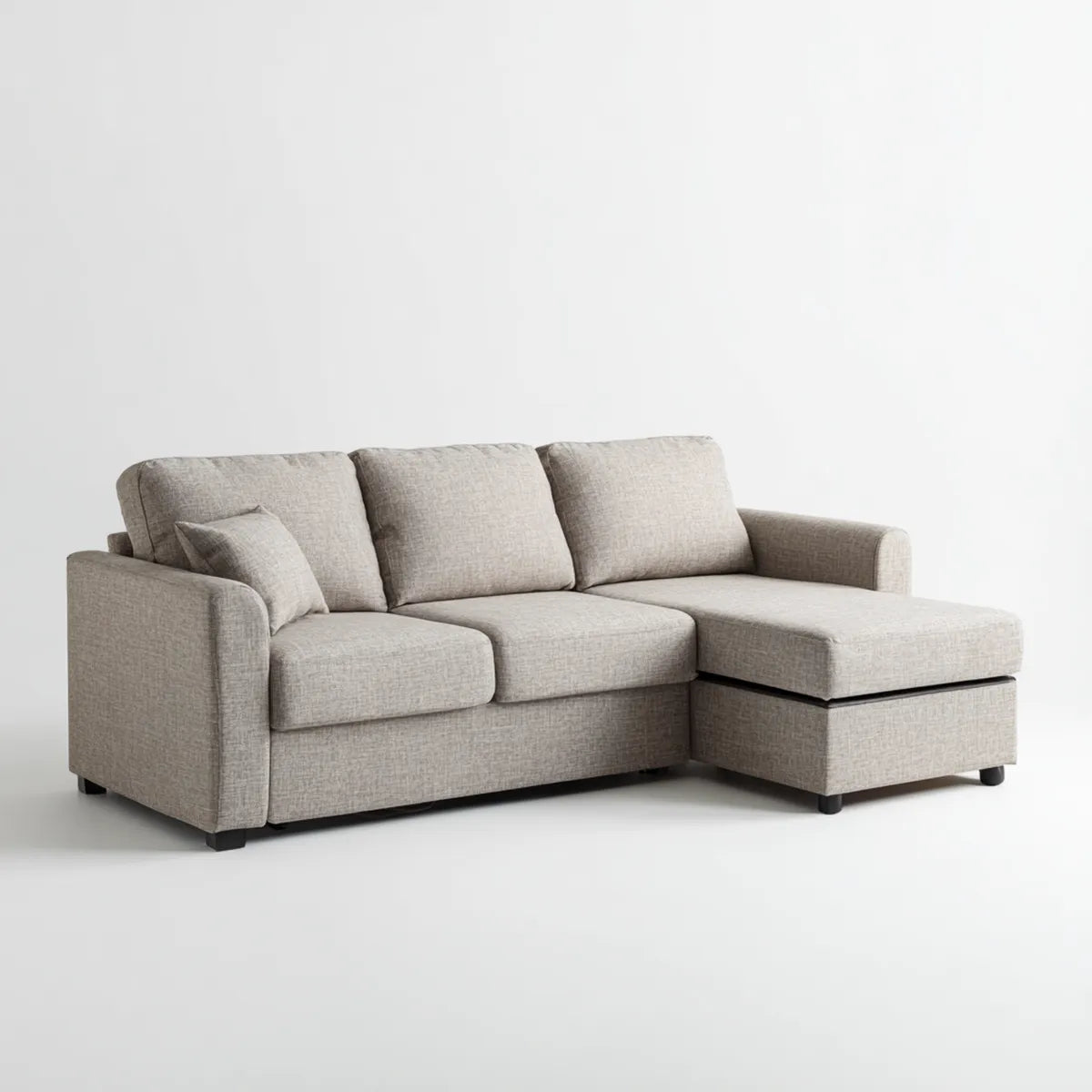Divano angolare 3 posti con chaise longue grigio tortora 240 x 150 x 85 cm rivestimento in poliestere forma a L