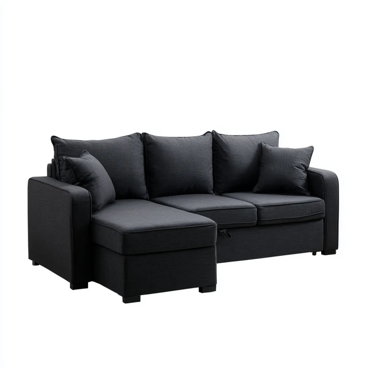 Divano letto angolare 3 posti nero 220 x 145 x 85 cm in poliestere forma a L