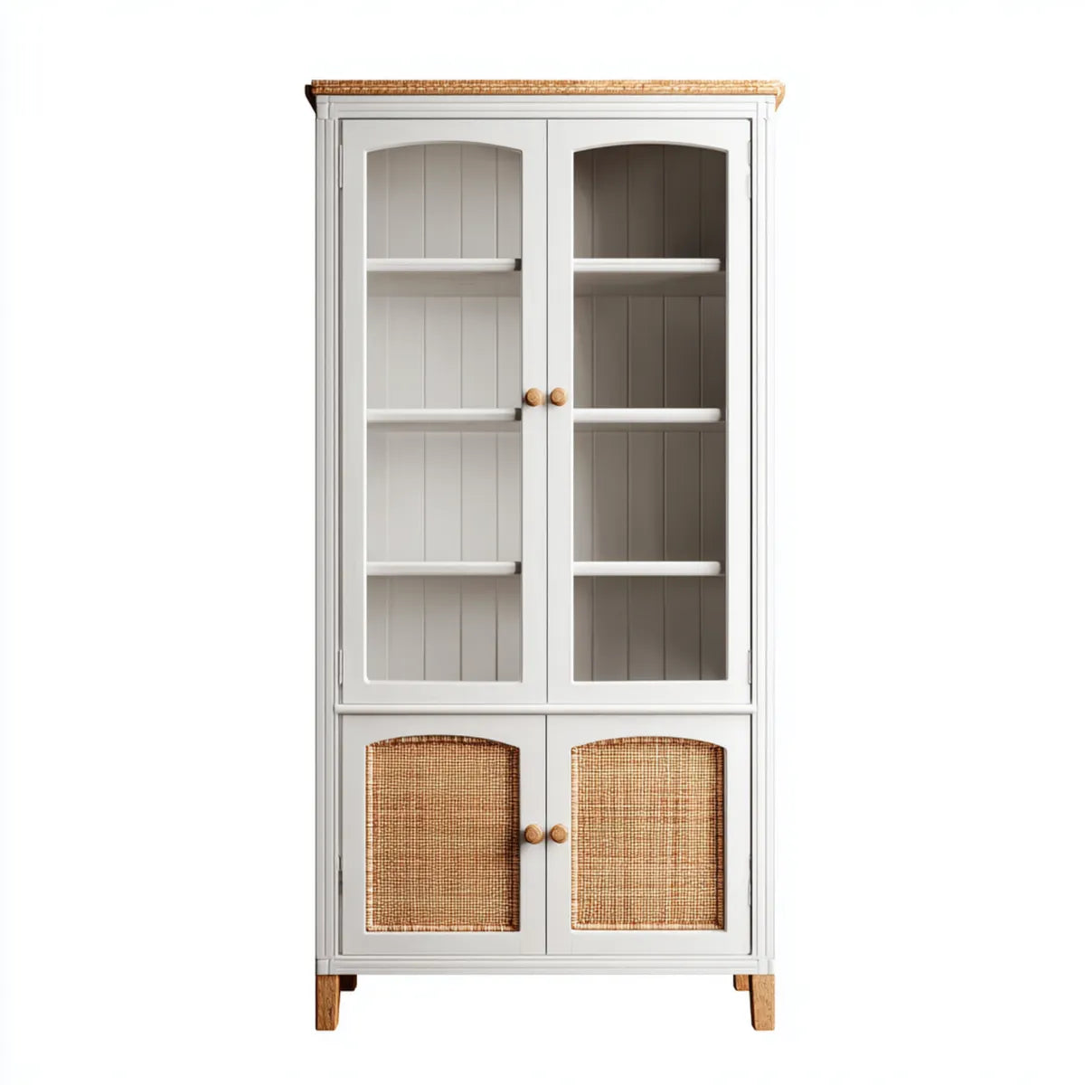 Credenza alta 4 ante bianca 80 x 40 x 180 cm in MDF e rattan rettangolare