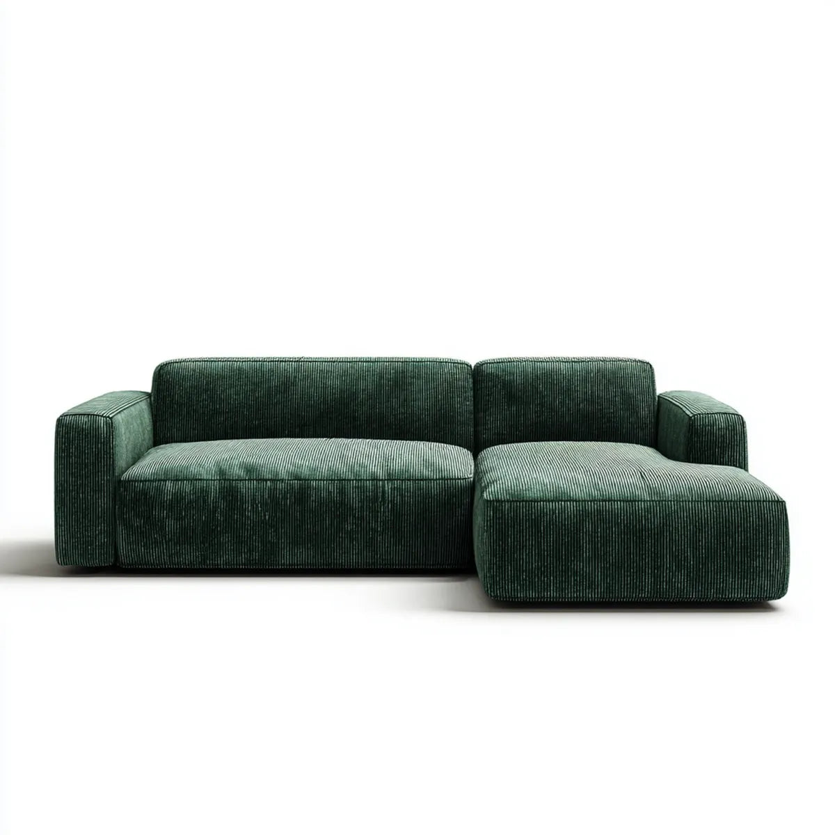 Divano angolare con chaise longue verde in velluto a coste 250 x 160 x 82 cm