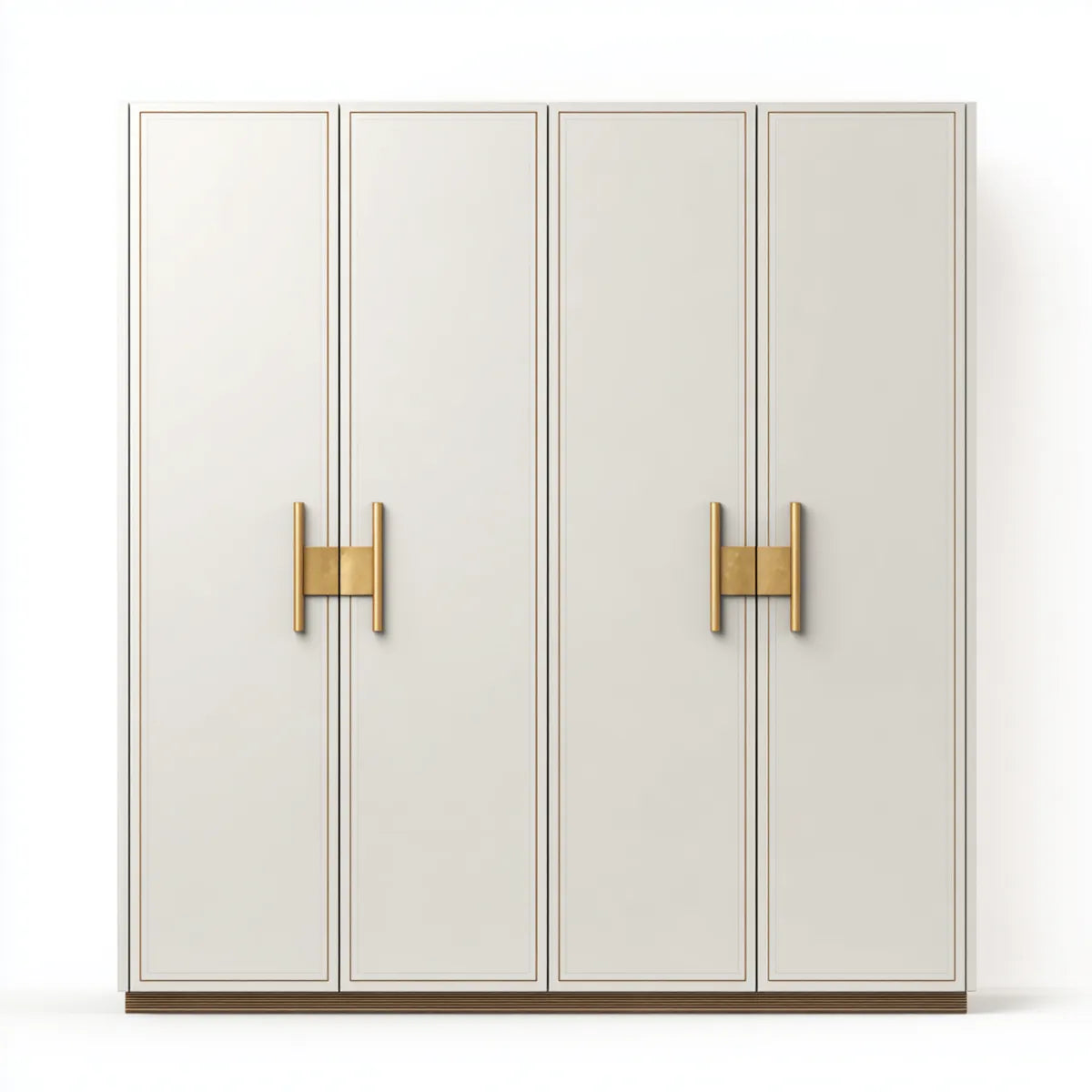 Armadio guardaroba 4 ante bianco avorio e oro in MDF rettangolare 200 x 60 x 220 cm