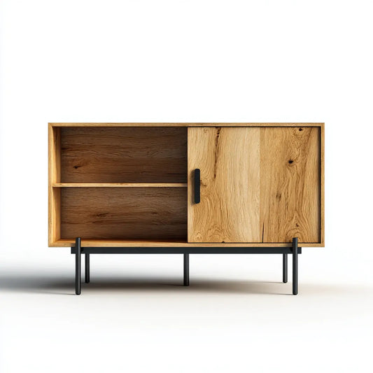 Credenza da sala da pranzo rovere naturale e nero 120 x 40 x 85 cm in rovere massello e acciaio rettangolare
