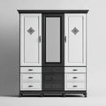 Armadio guardaroba 3 ante 9 cassetti bianco e nero in MDF con specchio 180 x 55 x 220 cm rettangolare