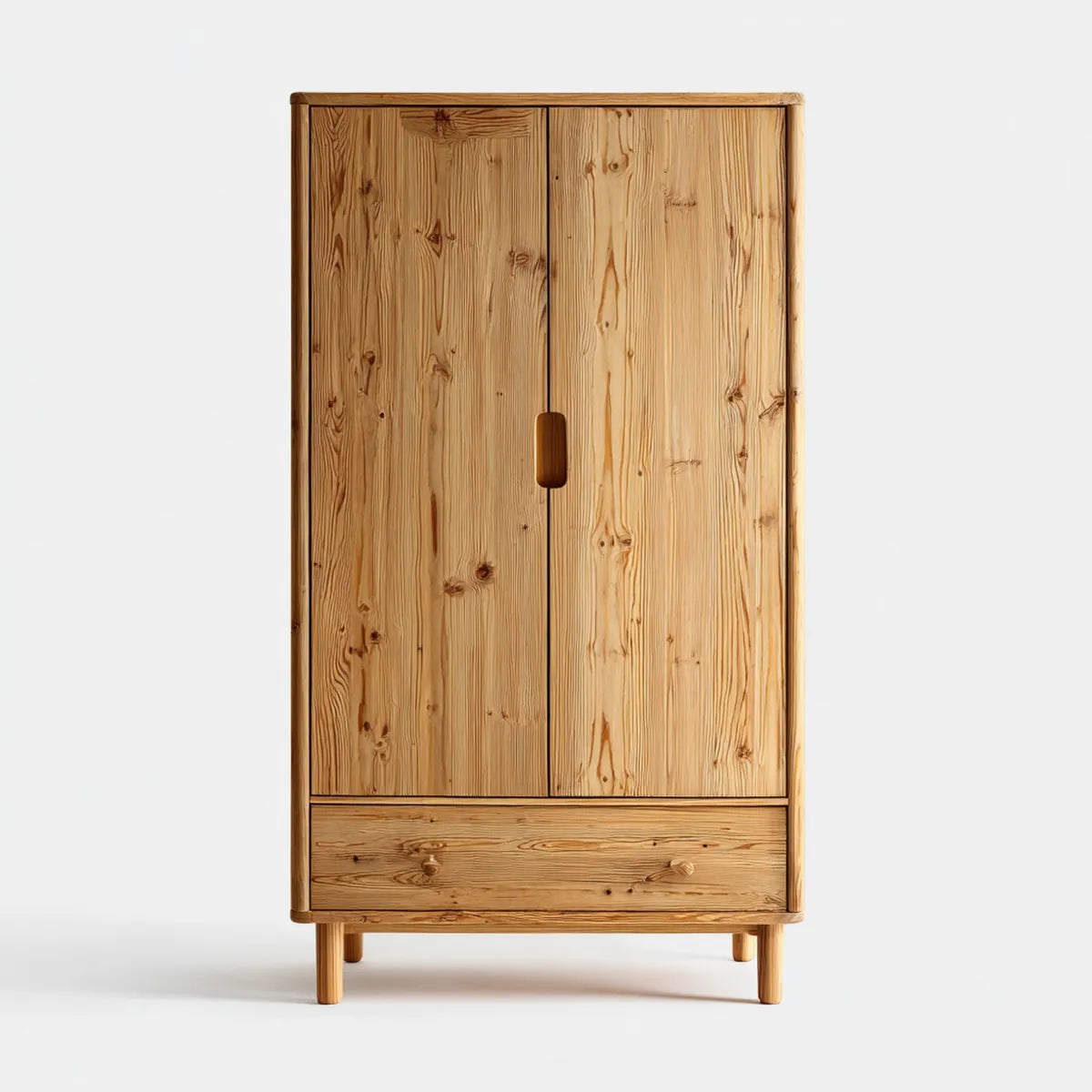 Armadio guardaroba 2 ante con cassetto naturale in pino massello rettangolare 100 x 55 x 200 cm