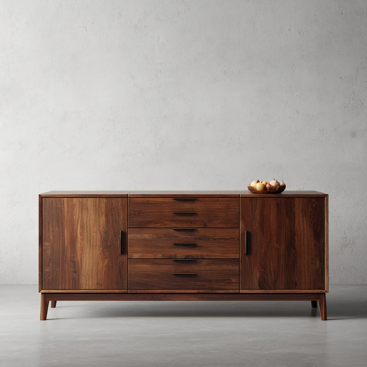 Credenza soggiorno 180 x 45 x 85 cm noce con 2 ante e 4 cassetti in MDF impiallacciato forma rettangolare