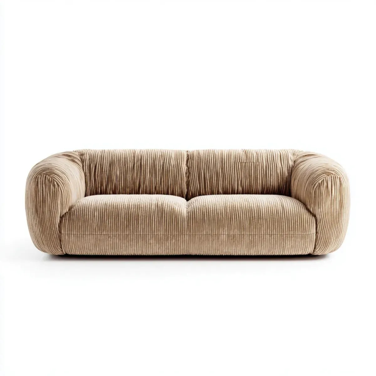 Divano 2 posti beige in velluto a coste di poliestere con braccioli arrotondati 180 x 90 x 75 cm
